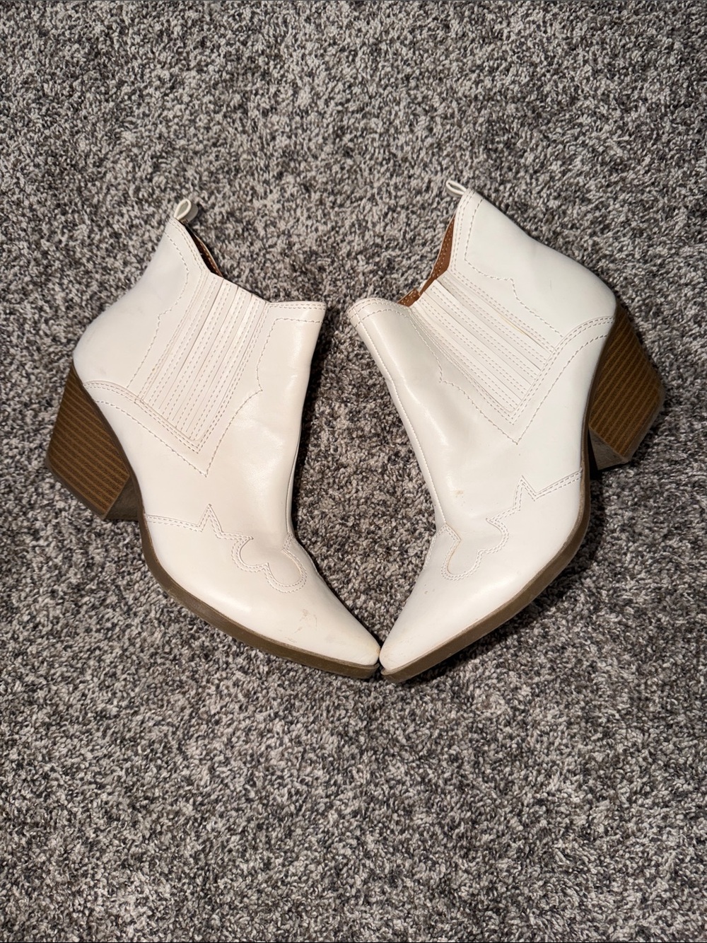 Indigo Cream Western Ankle Booties with Chunky Stacked Heel